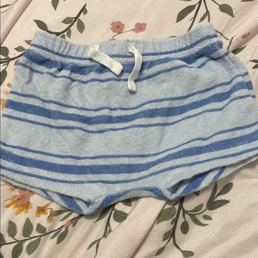 Blue Striped Casual Shorts with Elastic Waistband